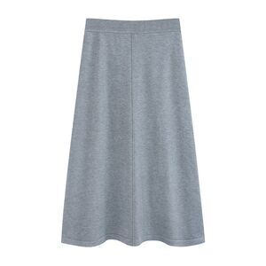 Sweater Elastic High Waist Stretchy Ribbed Knit Midi Skirt Grey
